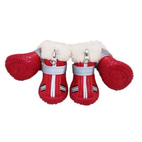 Puppy Waterproof Warm With Velvet Non-slip Wear-resistant Winter Snow Boots (Option: Red-1 Yard)